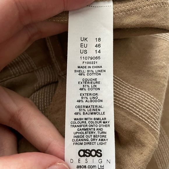 ASOS Linen Blend Tan Striped Wide Leg Pants Size 14 - Picture 7 of 7